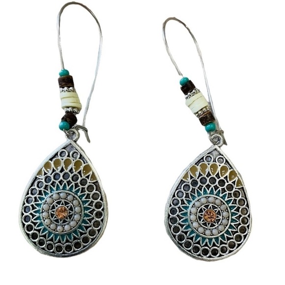 New Boho Hollowed Out Water Drop Shaped Vintage Feel Sundial Inspired Earrings - Picture 3 of 7